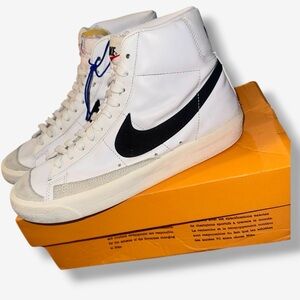 Nike Blazer Mid White Black Swoosh Vintage Sneakers Size 8